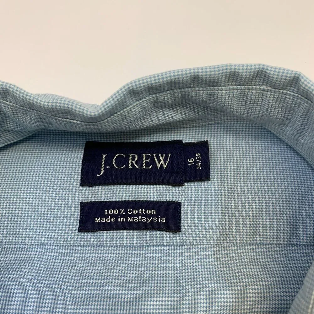 J. Crew Dress Shirt Mens 16 34/35 Blue Checkered Button Up Cotton Long Sleeve